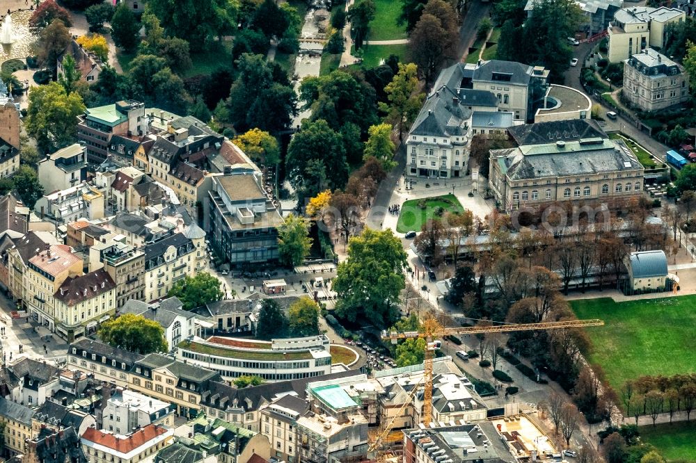 Aerial image Baden-Baden - Building of the concert hall and theater playhouse in Baden-Baden in the state Baden-Wurttemberg, Germany