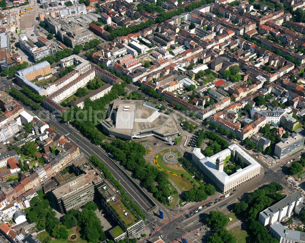 Aerial image Karlsruhe - Building of the concert hall and theater playhouse in Karlsruhe in the state Baden-Wuerttemberg, Germany