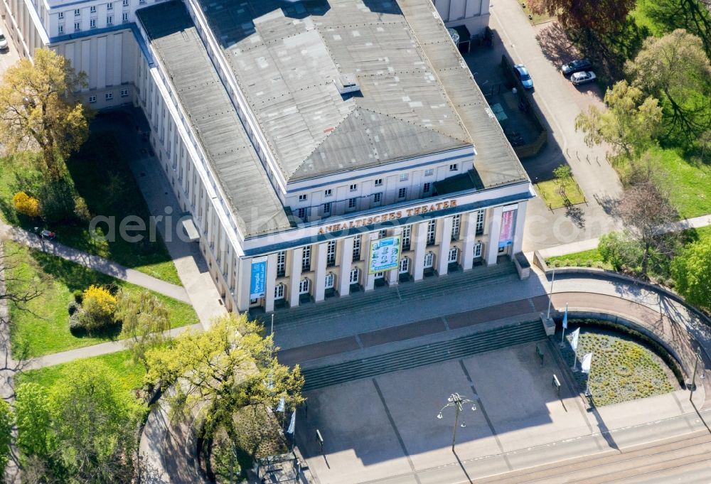 Aerial image Dessau - Building of the concert hall and theater playhouse in Dessau in the state Saxony-Anhalt, Germany