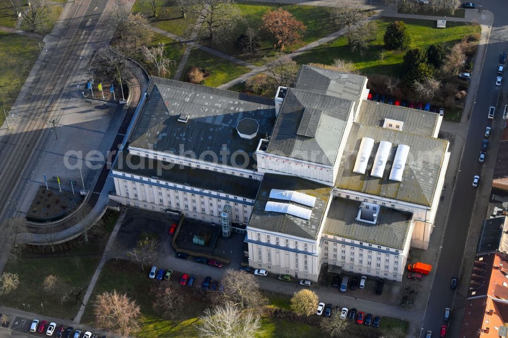 Aerial image Dessau - Building of the concert hall and theater playhouse in Dessau in the state Saxony-Anhalt, Germany