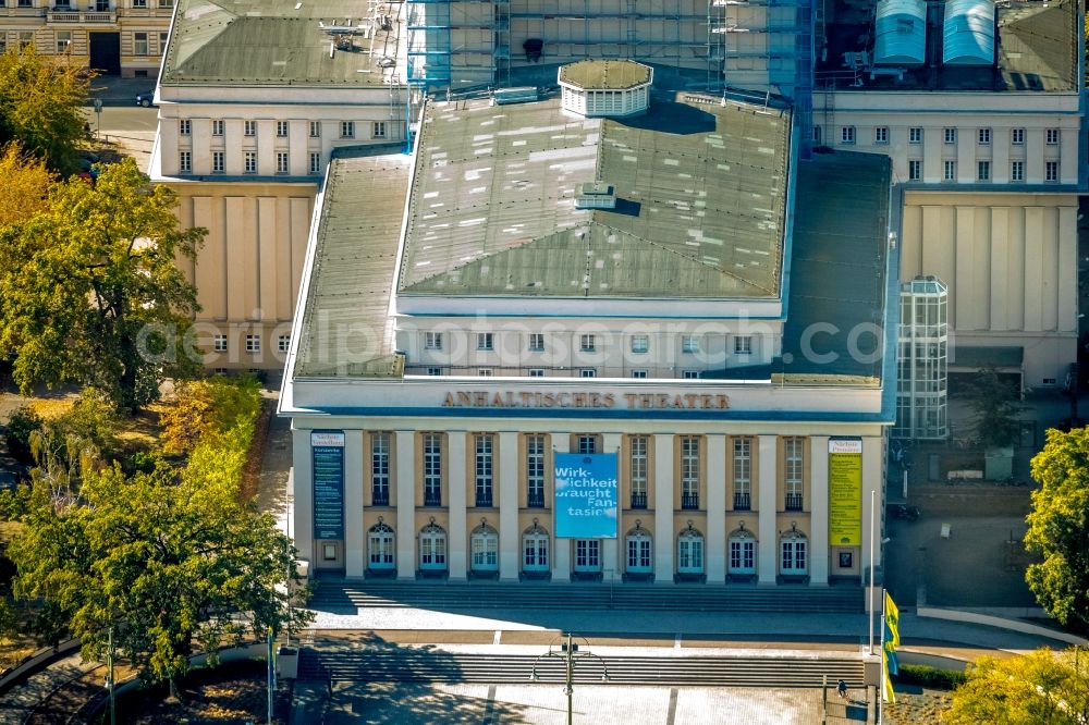 Aerial image Dessau - Building of the concert hall and theater playhouse in Dessau in the state Saxony-Anhalt, Germany