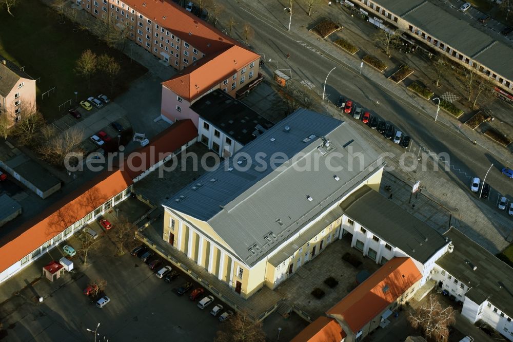 Eisenhüttenstadt from above - Building of the concert hall and theater playhouse in Eisenhuettenstadt in the state Brandenburg