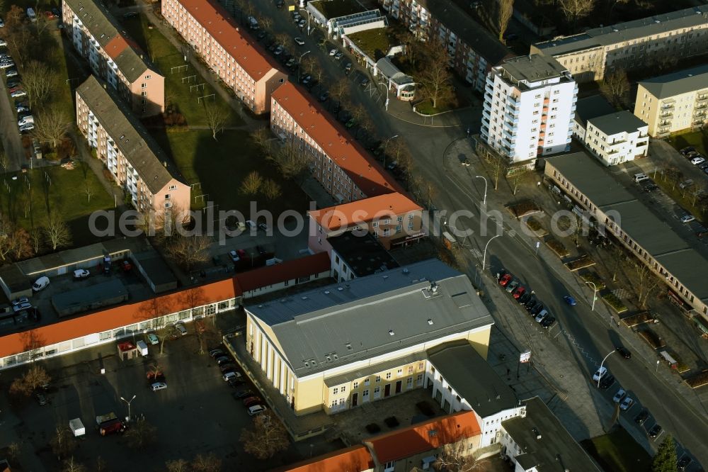 Eisenhüttenstadt from the bird's eye view: Building of the concert hall and theater playhouse in Eisenhuettenstadt in the state Brandenburg