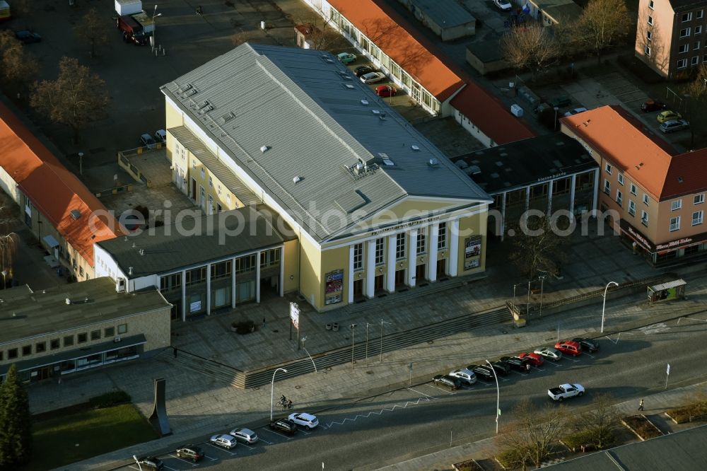 Eisenhüttenstadt from above - Building of the concert hall and theater playhouse in Eisenhuettenstadt in the state Brandenburg