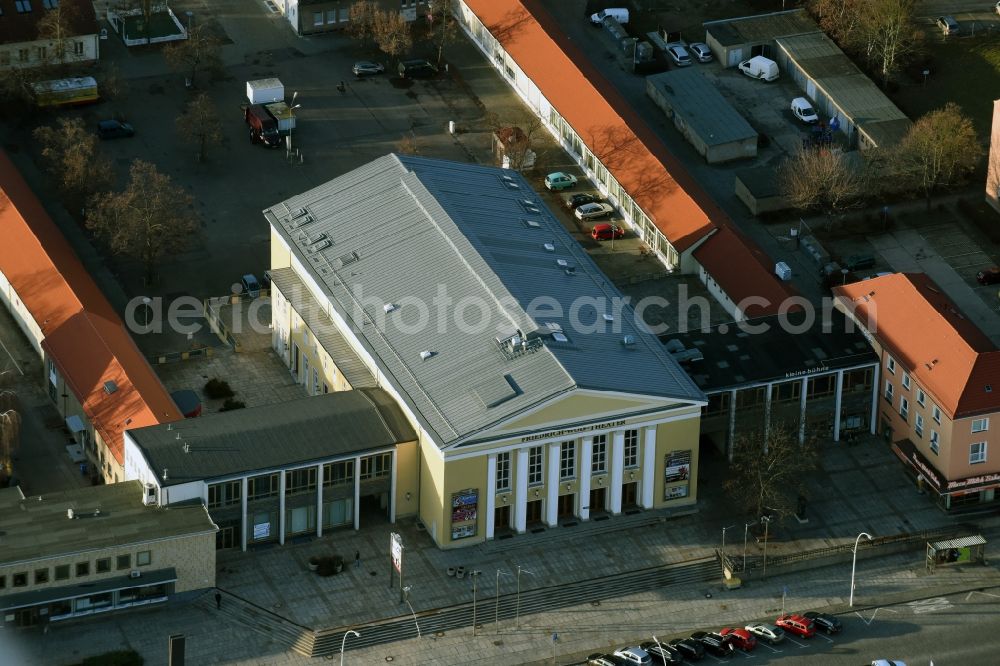 Eisenhüttenstadt from the bird's eye view: Building of the concert hall and theater playhouse in Eisenhuettenstadt in the state Brandenburg