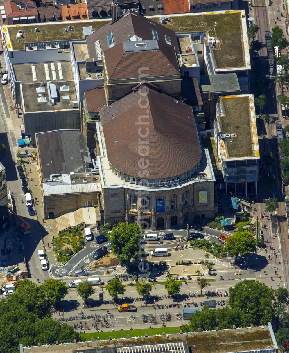 Aerial photograph Freiburg im Breisgau - Building of the concert hall and theater playhouse in Freiburg im Breisgau in the state Baden-Wuerttemberg. theater.freiburg.de