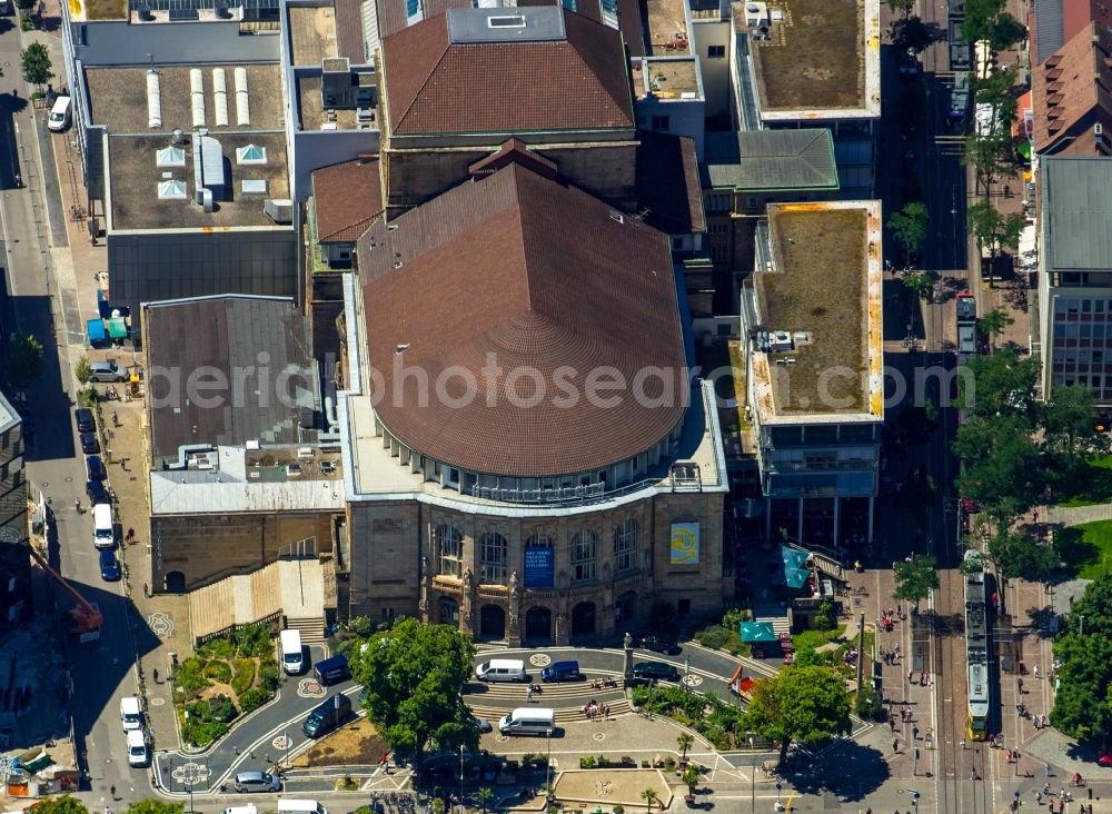 Freiburg im Breisgau from above - Building of the concert hall and theater playhouse in Freiburg im Breisgau in the state Baden-Wuerttemberg. theater.freiburg.de