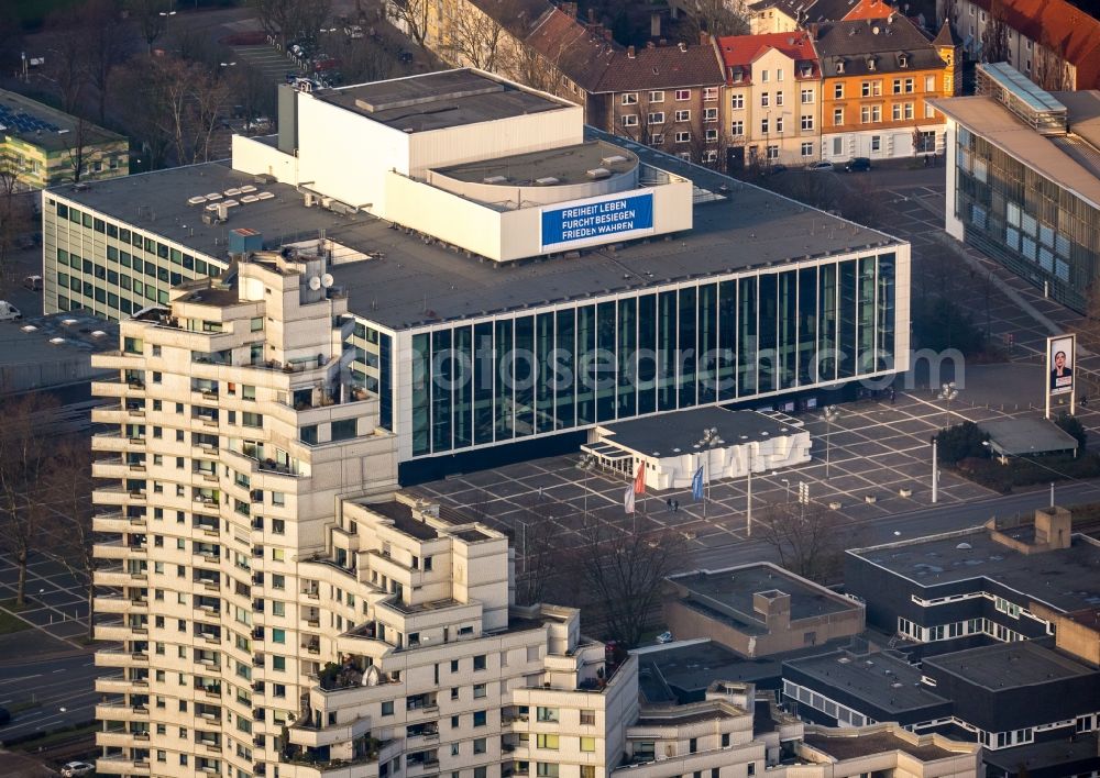 Gelsenkirchen from above - Building of the concert hall and theater playhouse in Gelsenkirchen in the state North Rhine-Westphalia