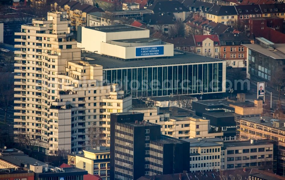 Gelsenkirchen from above - Building of the concert hall and theater playhouse in Gelsenkirchen in the state North Rhine-Westphalia