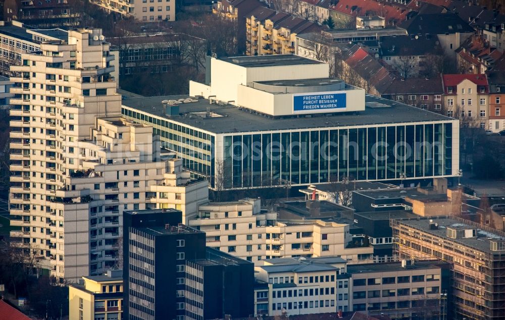 Gelsenkirchen from the bird's eye view: Building of the concert hall and theater playhouse in Gelsenkirchen in the state North Rhine-Westphalia