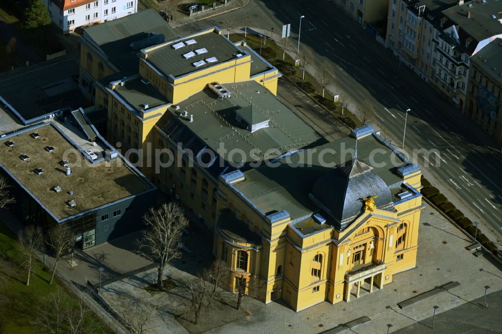 Aerial image Gera - Building of the concert hall and theater playhouse in Gera in the state Thuringia, Germany