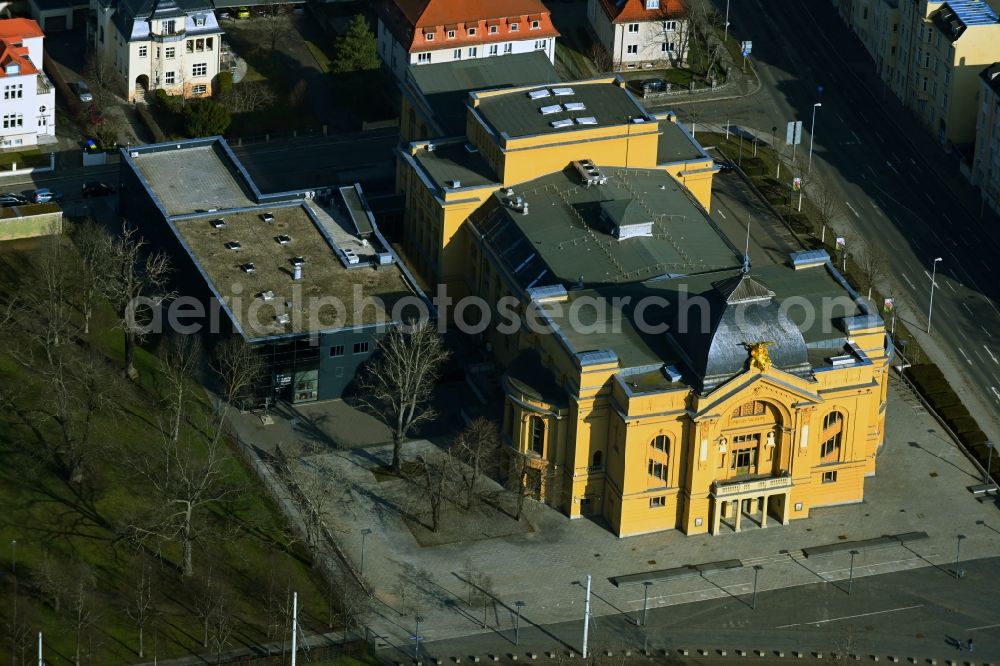 Aerial photograph Gera - Building of the concert hall and theater playhouse in Gera in the state Thuringia, Germany