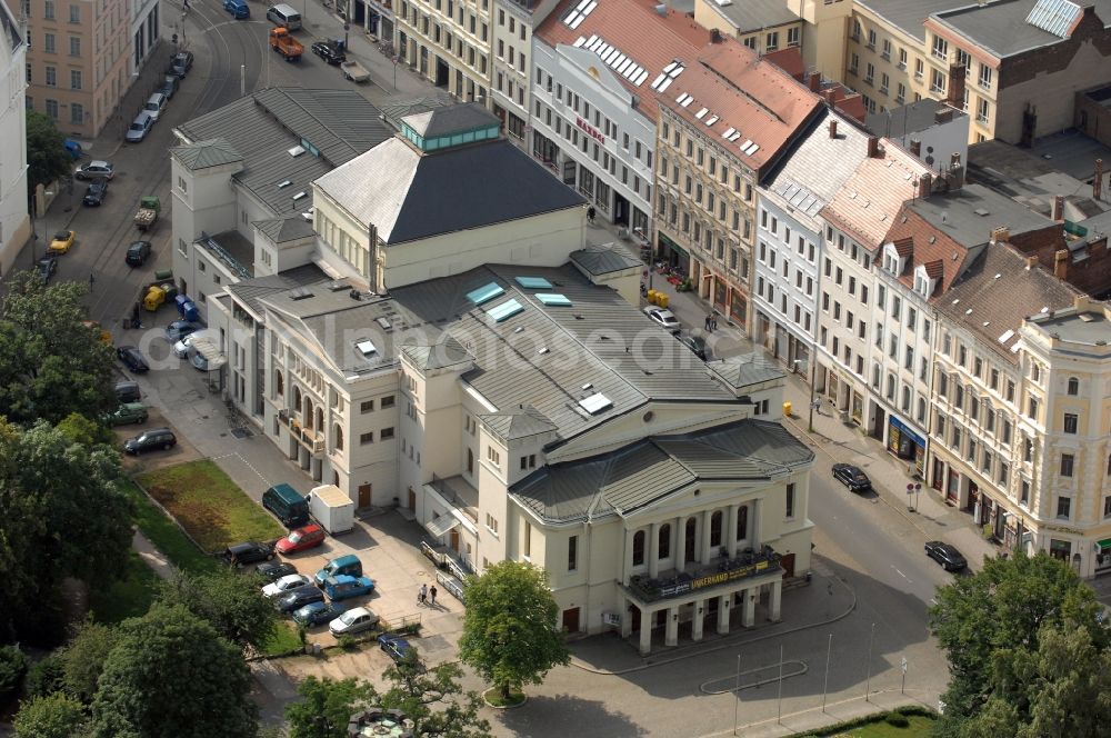 Görlitz from the bird's eye view: Building of the concert hall and theater playhouse on Demianiplatz in Goerlitz in the state Saxony