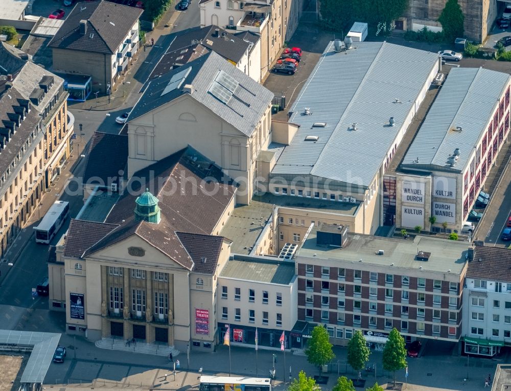 Hagen from above - Building of the concert hall and theater playhouse in Hagen in the state North Rhine-Westphalia, Germany