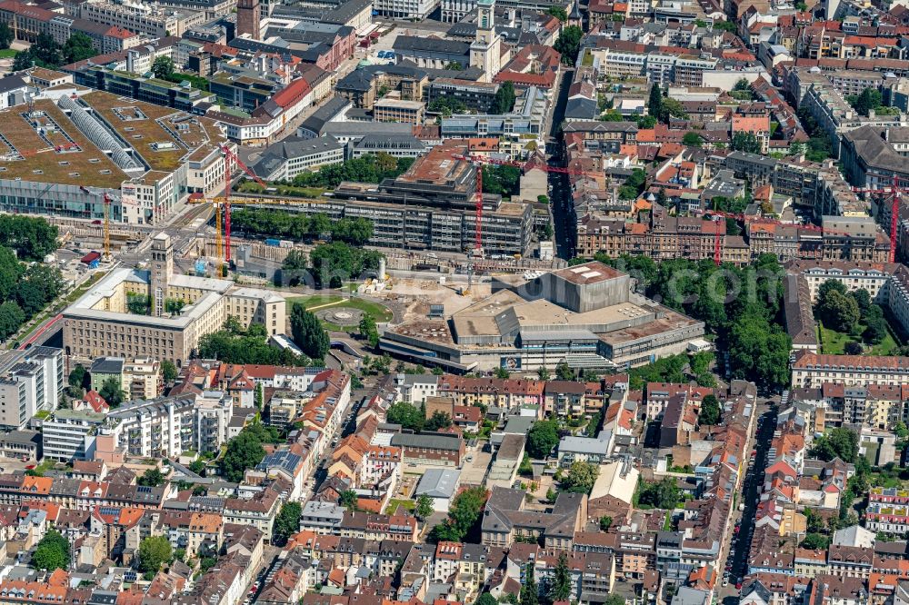 Aerial image Karlsruhe - Building of the concert hall and theater playhouse in Karlsruhe in the state Baden-Wuerttemberg, Germany