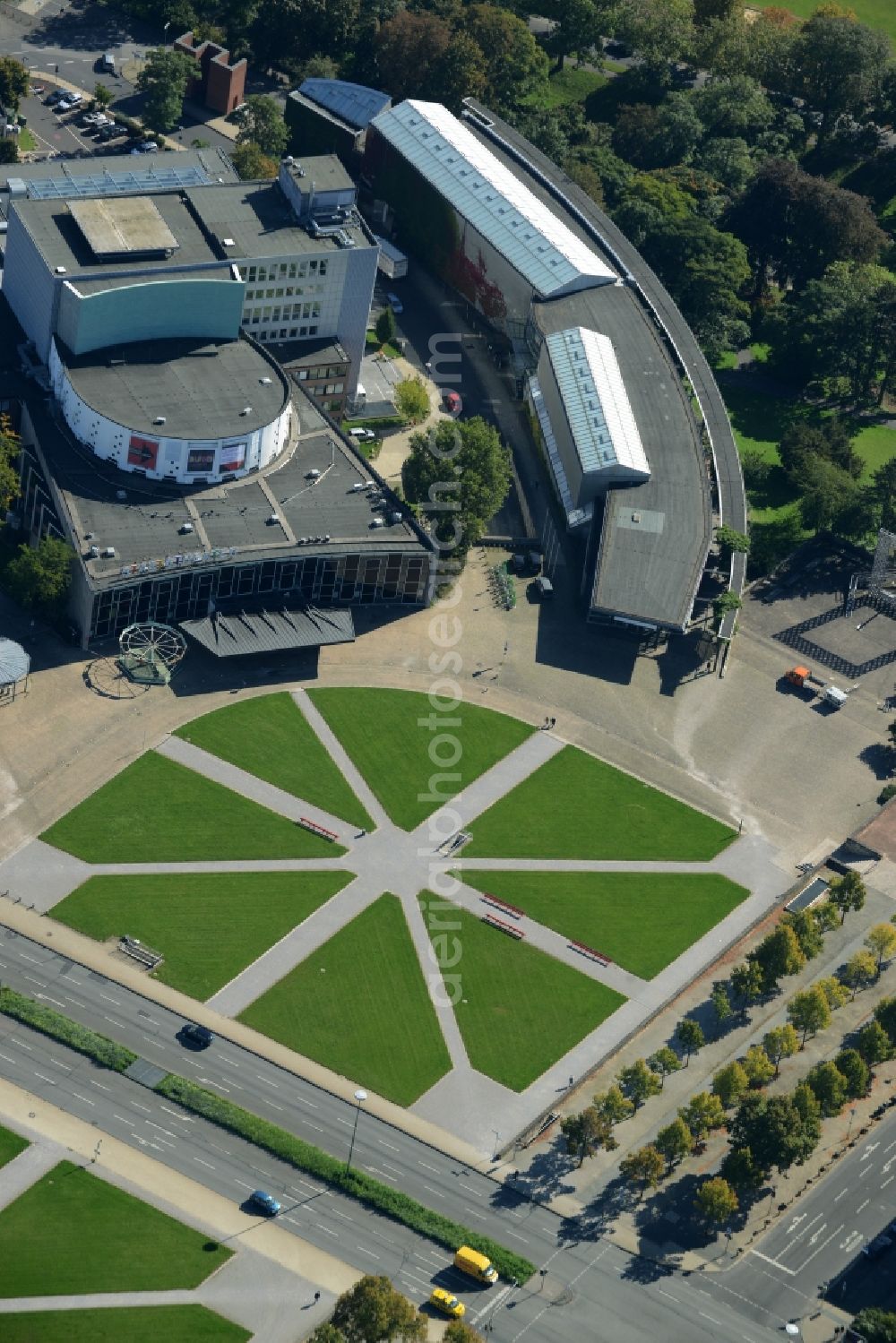 Kassel from above - Building of the concert hall and theater playhouse in Kassel in the state Hesse