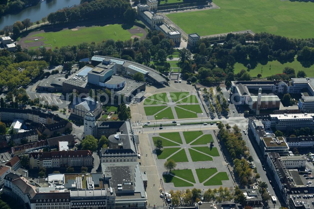 Aerial image Kassel - Building of the concert hall and theater playhouse in Kassel in the state Hesse