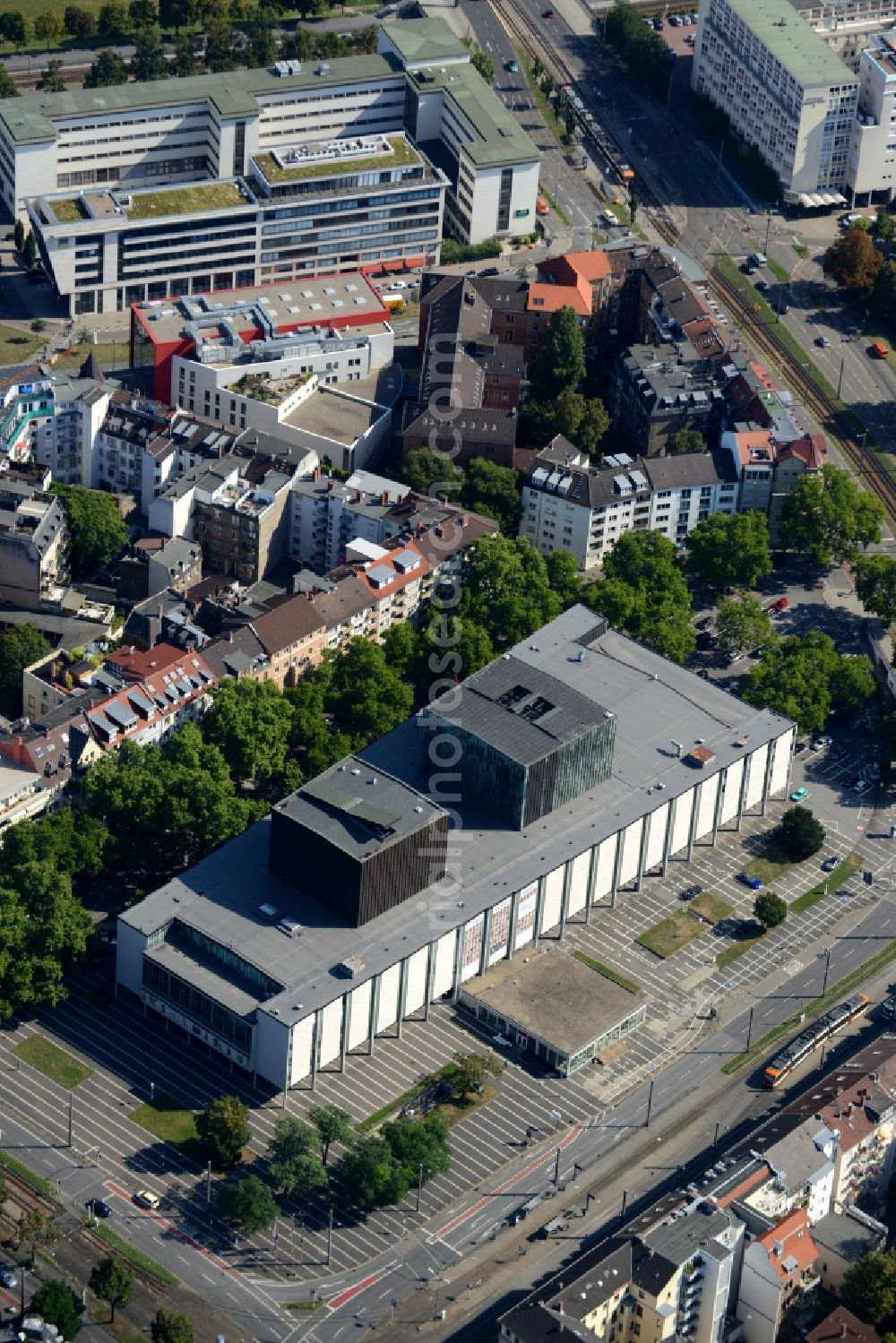 Mannheim from above - Building of the concert hall and theater playhouse in Mannheim in the state Baden-Wuerttemberg