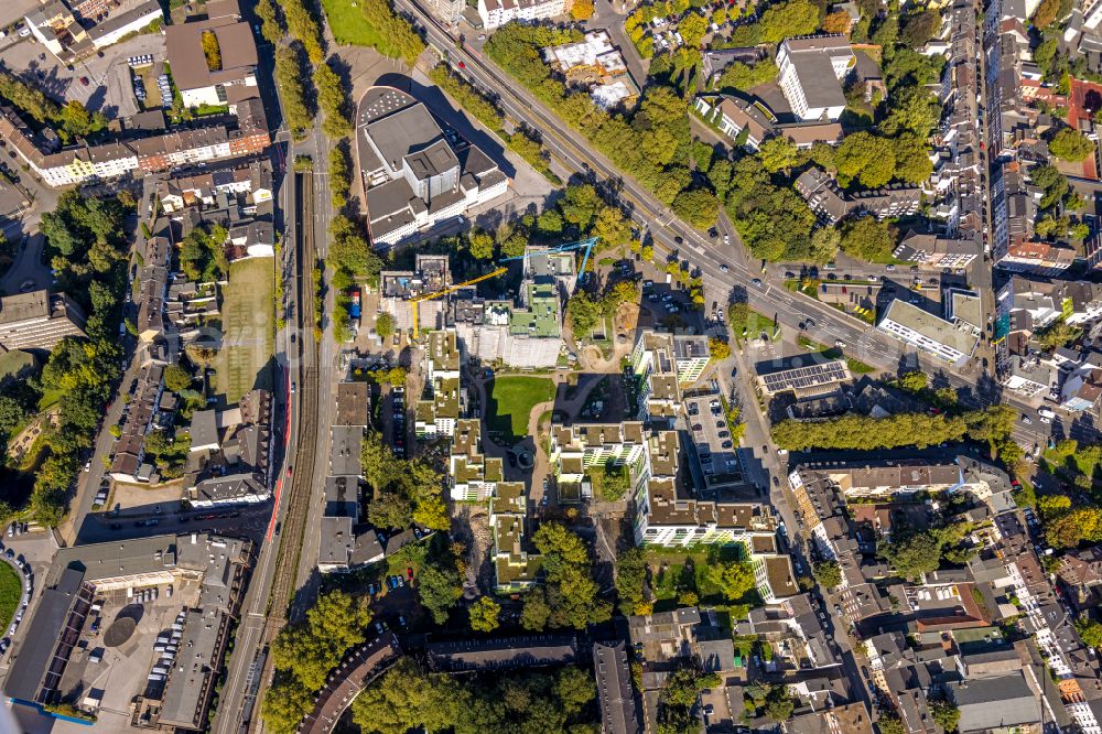 Aerial photograph Duisburg - Building of the concert hall and theater playhouse on street Plessingstrasse on street Plessingstrasse in the district Dellviertel in Duisburg at Ruhrgebiet in the state North Rhine-Westphalia, Germany