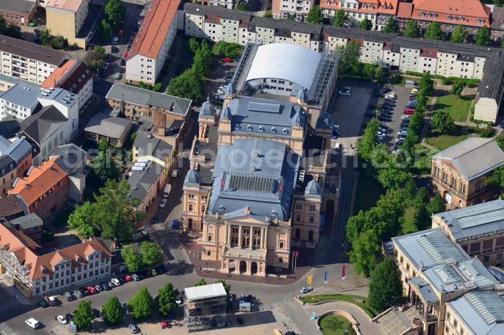 Schwerin from above - Building of the concert hall and theater playhouse in Schwerin in the state Mecklenburg - Western Pomerania