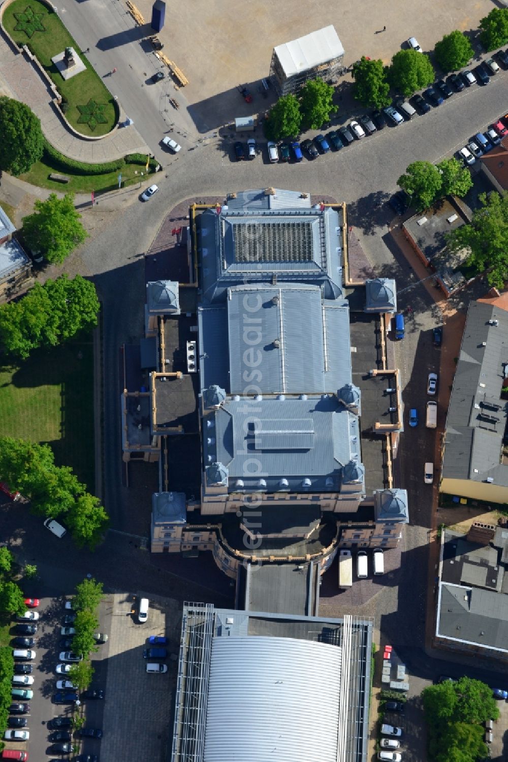 Schwerin from above - Building of the concert hall and theater playhouse in Schwerin in the state Mecklenburg - Western Pomerania