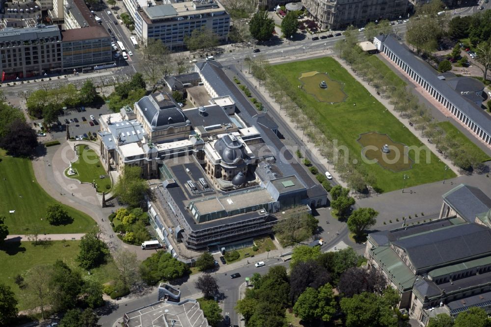 Wiesbaden from above - Building of the concert hall and theater playhouse in Wiesbaden in the state Hesse, Germany