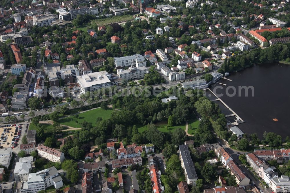 Aerial photograph Darmstadt - Building of the hospital Elisabethenstift the Agaplesion Elisabethenstift gGmbH in Darmstadt, a subsidiary of Agaplesion gAG in Darmstadt in Hesse