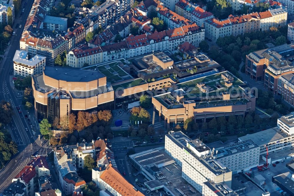 München from the bird's eye view: Cultural and artistic center in the Academy Building Gasteig in Munich in the state Bavaria