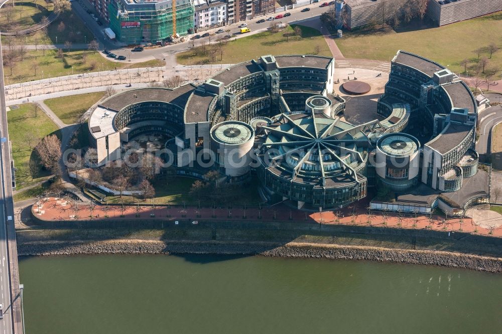 Aerial image Düsseldorf - View onto the Landtag of North Rhine-Westphalia in Dusseldorf. Apart from the decision of laws the most important function is the choice of the governor and the control of the government