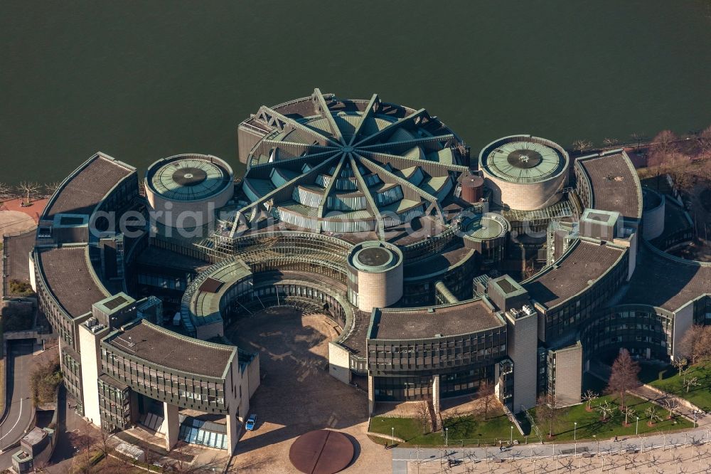 Düsseldorf from the bird's eye view: View onto the Landtag of North Rhine-Westphalia in Dusseldorf. Apart from the decision of laws the most important function is the choice of the governor and the control of the government