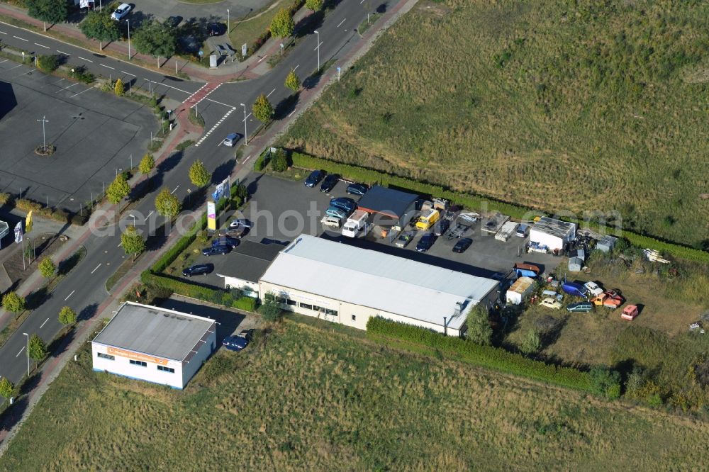 Strausberg from above - Building from the body and paint center Uwe Martin and building auto glass and tint film at Lehmkuhlenring in Strausberg in Brandenburg