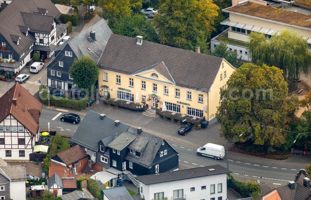 Aerial photograph Kreuztal - Building of the restaurant Dart Lounge Siegerland on Hagener Strasse in Kreuztal in the state North Rhine-Westphalia, Germany