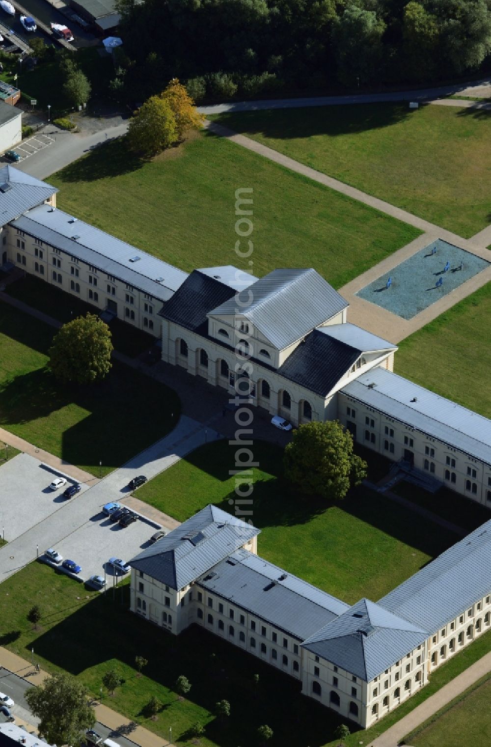 Aerial photograph Schwerin - Building of stables Marstall in Schwerin in Mecklenburg-Western Pomerania