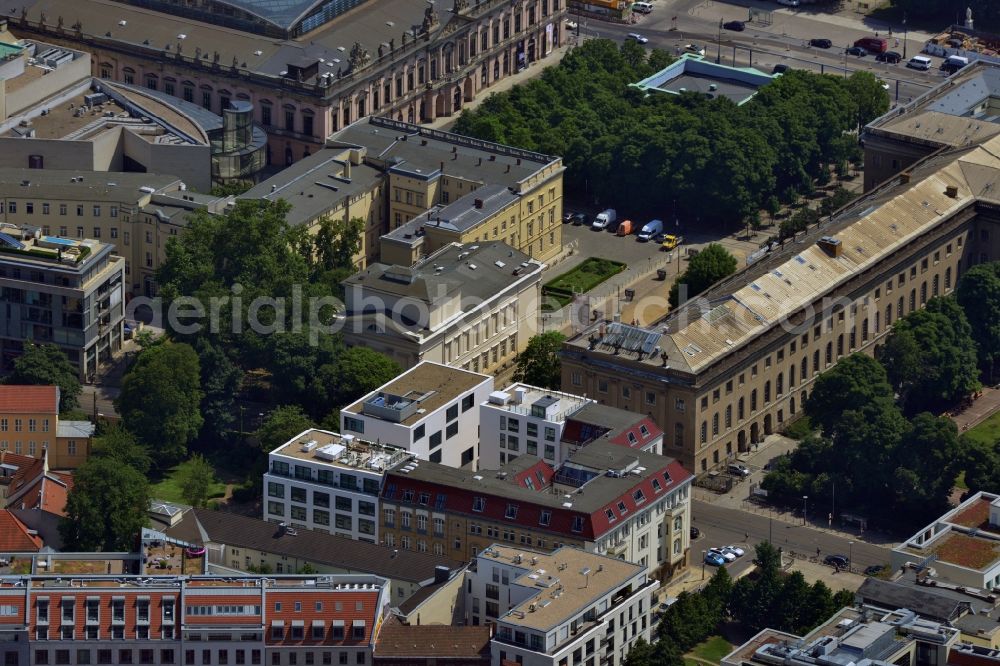 Aerial image Berlin - View of the theatre Maxim-Gorki on the Dorotheenstrasse in Berlin. In the foreground you can see a part of the Humboldt University, in the background the Palais am Festungsgraben as well as the Zeughaus