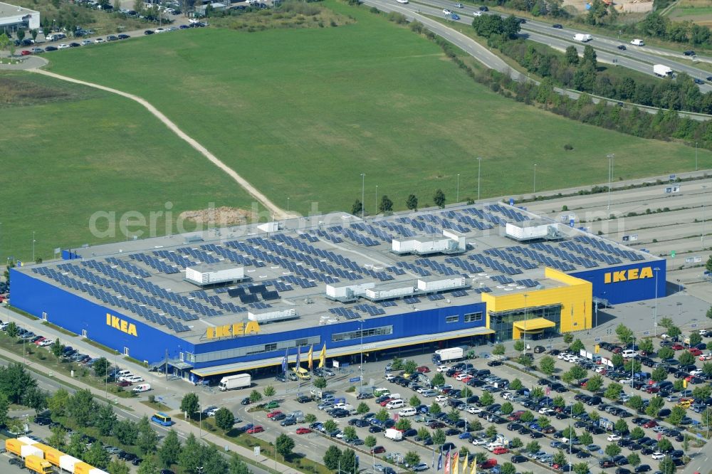 Aerial image Gersthofen - Building of the store - furniture market IKEA Einrichtungshaus Augsburg in Gersthofen in the state Bavaria