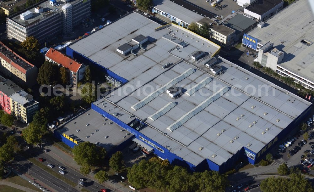 Berlin from above - Building of the store - furniture market IKEA Einrichtungshaus Berlin-Spandau in Berlin in Germany