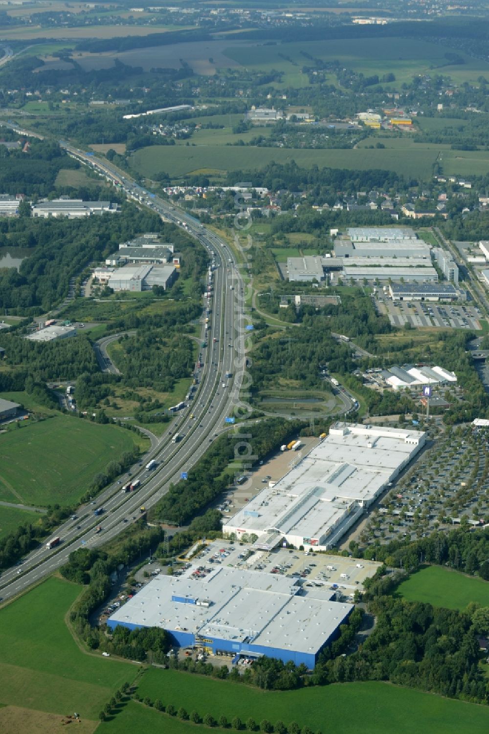 Aerial image Chemnitz - Building of the store - furniture market IKEA Einrichtungshaus im Neefepark in Chemnitz in the state Saxony