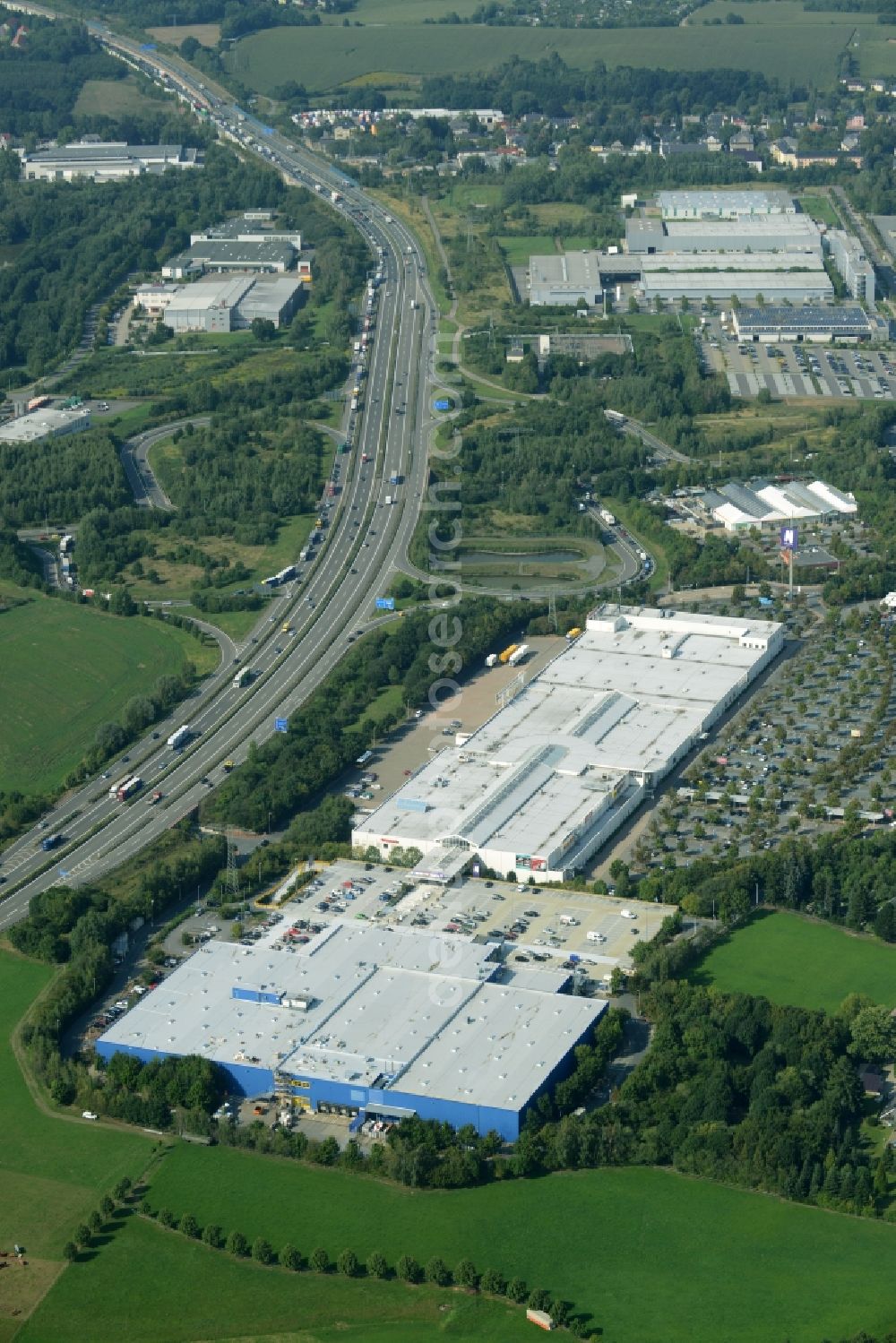 Aerial photograph Chemnitz - Building of the store - furniture market IKEA Einrichtungshaus im Neefepark in Chemnitz in the state Saxony