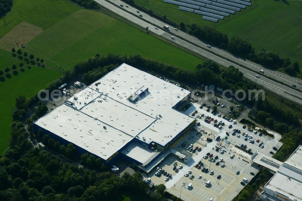 Chemnitz from the bird's eye view: Building of the store - furniture market IKEA Einrichtungshaus im Neefepark in Chemnitz in the state Saxony