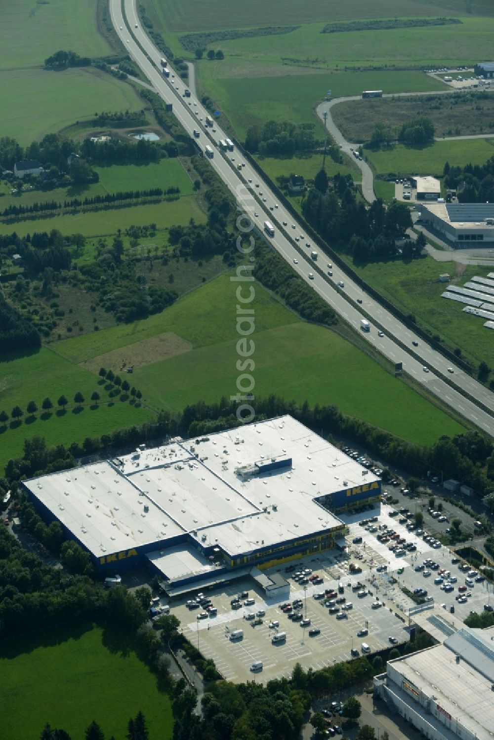 Aerial image Chemnitz - Building of the store - furniture market IKEA Einrichtungshaus im Neefepark in Chemnitz in the state Saxony