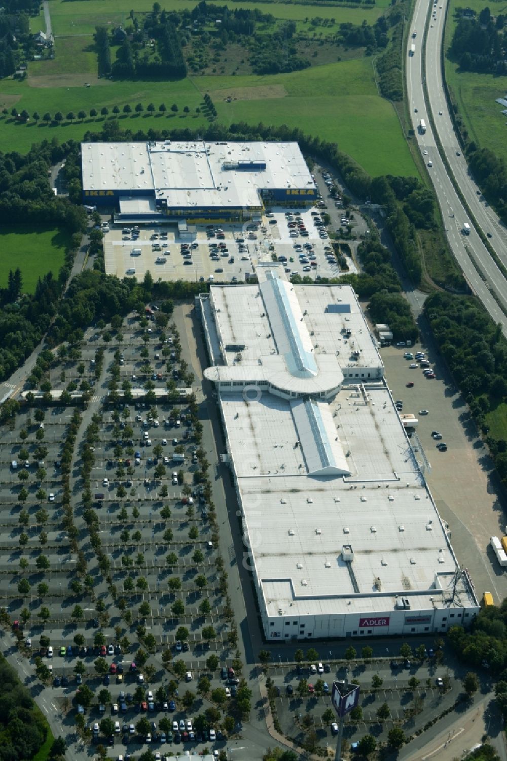 Chemnitz from above - Building of the store - furniture market IKEA Einrichtungshaus im Neefepark in Chemnitz in the state Saxony