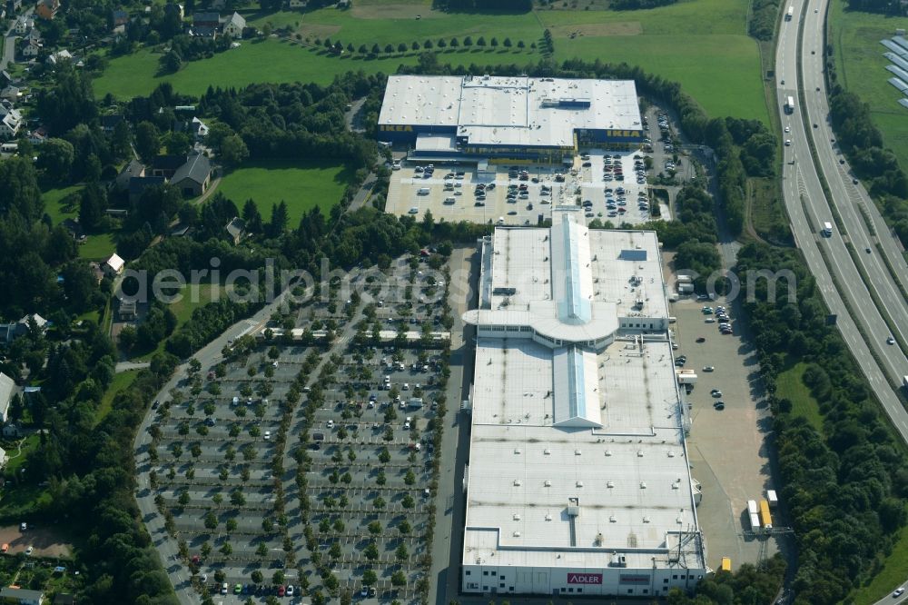 Chemnitz from the bird's eye view: Building of the store - furniture market IKEA Einrichtungshaus im Neefepark in Chemnitz in the state Saxony