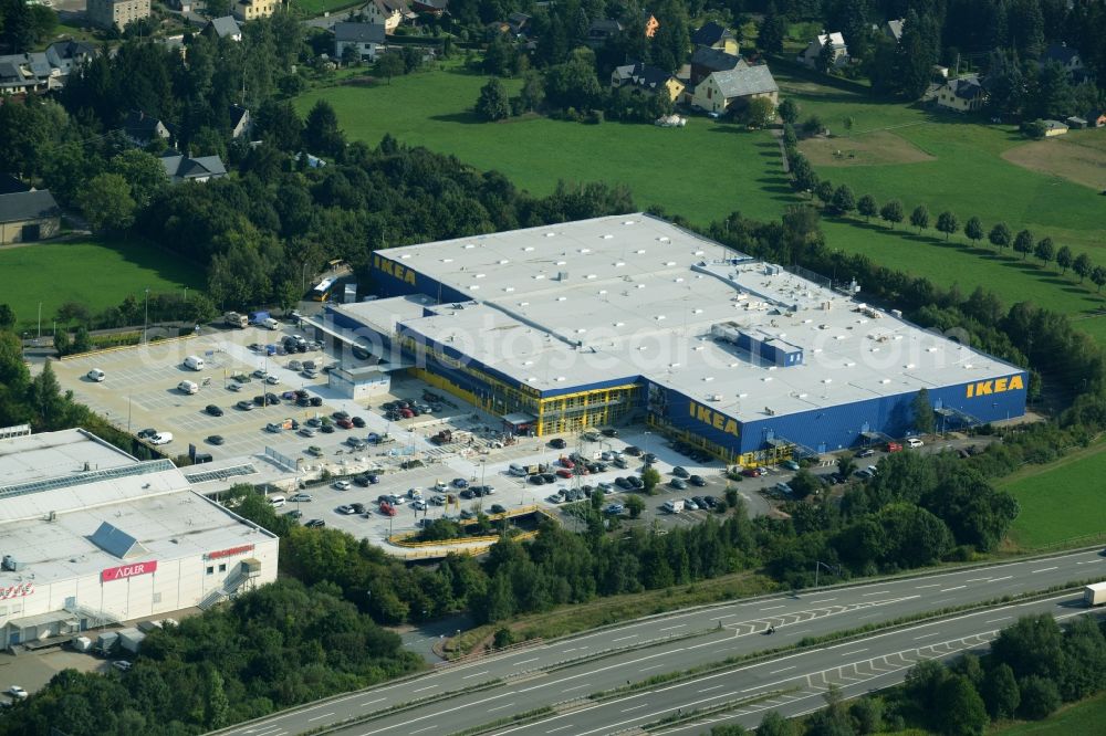 Chemnitz from above - Building of the store - furniture market IKEA Einrichtungshaus im Neefepark in Chemnitz in the state Saxony