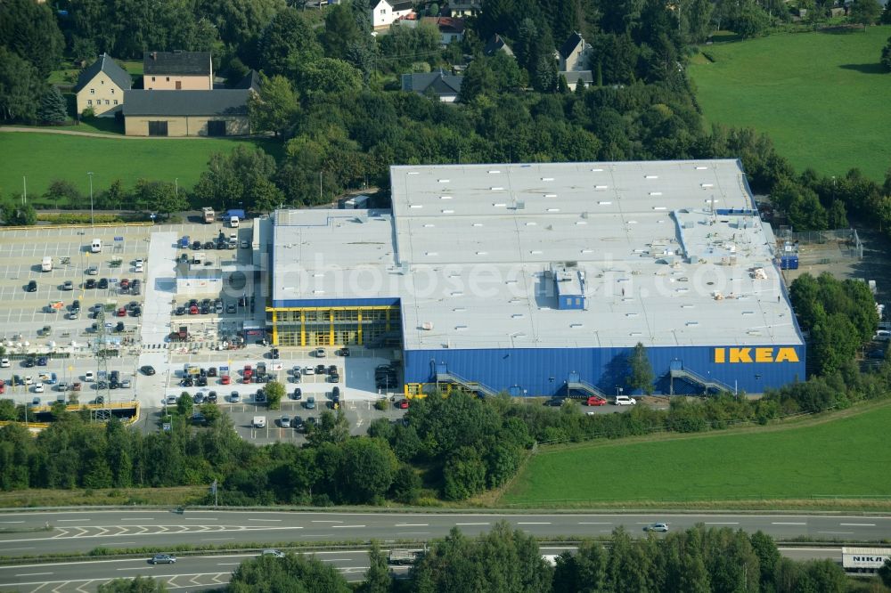 Chemnitz from the bird's eye view: Building of the store - furniture market IKEA Einrichtungshaus im Neefepark in Chemnitz in the state Saxony