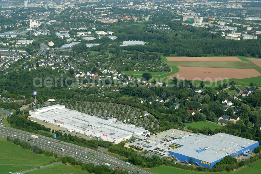 Aerial image Chemnitz - Building of the store - furniture market IKEA Einrichtungshaus im Neefepark in Chemnitz in the state Saxony