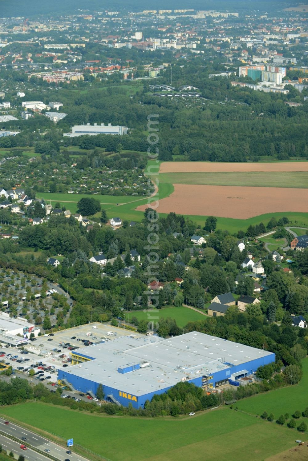 Aerial photograph Chemnitz - Building of the store - furniture market IKEA Einrichtungshaus im Neefepark in Chemnitz in the state Saxony