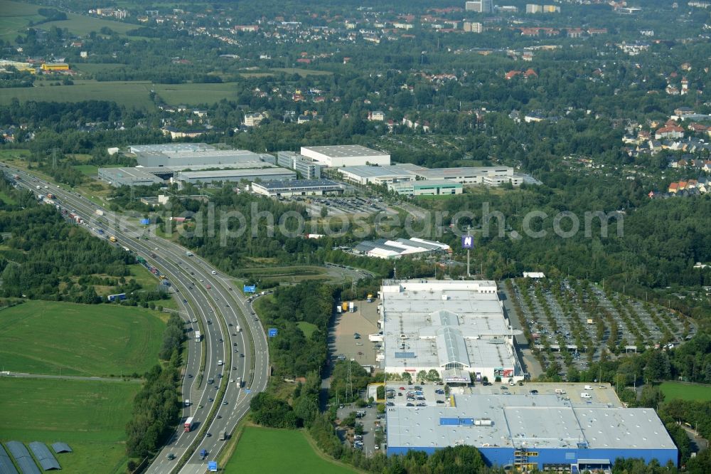 Chemnitz from the bird's eye view: Building of the store - furniture market IKEA Einrichtungshaus im Neefepark in Chemnitz in the state Saxony