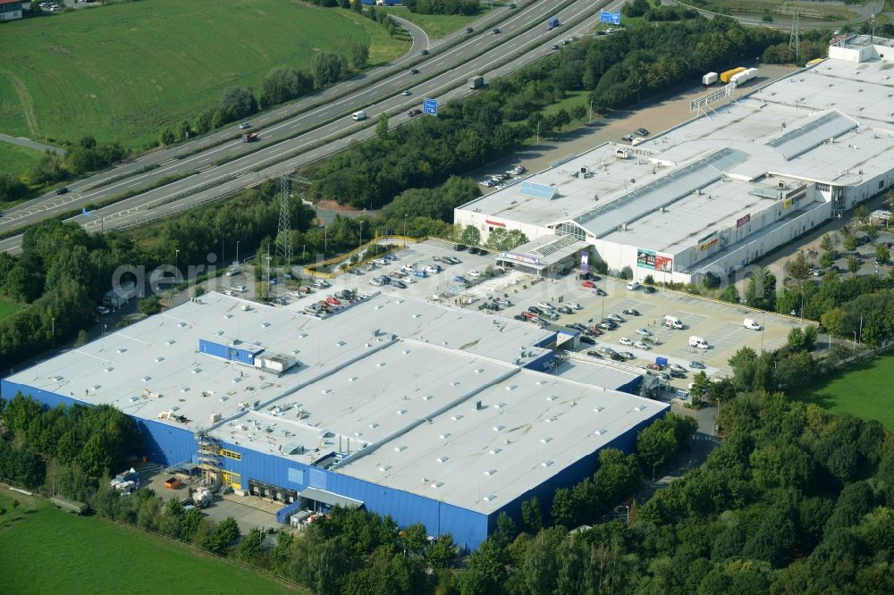 Chemnitz from the bird's eye view: Building of the store - furniture market IKEA Einrichtungshaus im Neefepark in Chemnitz in the state Saxony