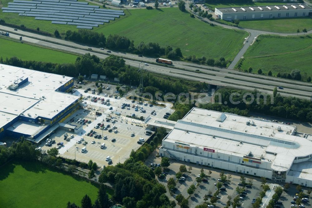 Chemnitz from above - Building of the store - furniture market IKEA Einrichtungshaus im Neefepark in Chemnitz in the state Saxony