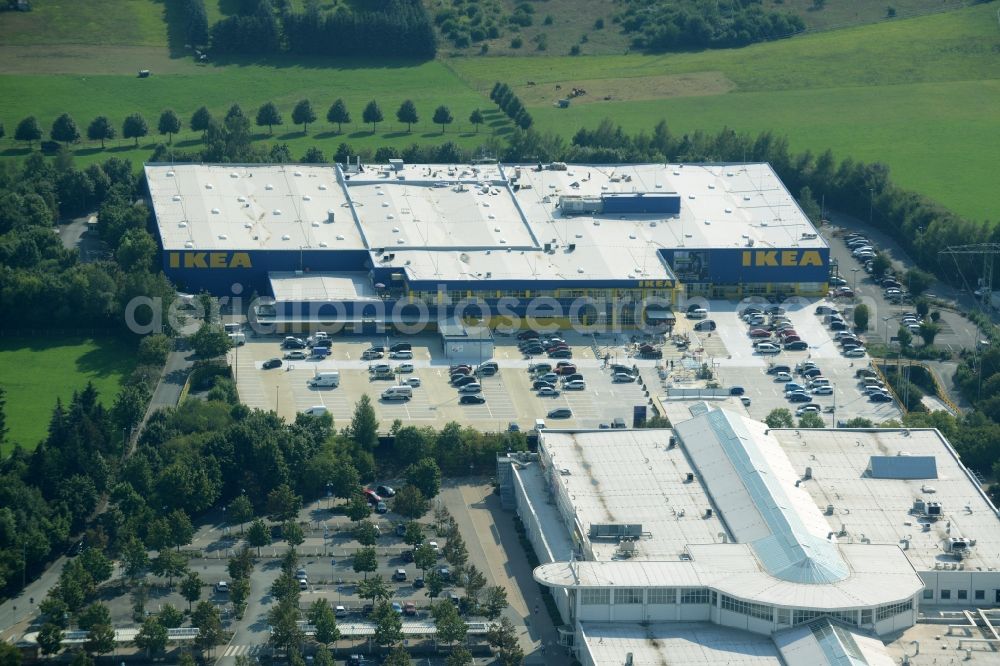 Chemnitz from the bird's eye view: Building of the store - furniture market IKEA Einrichtungshaus im Neefepark in Chemnitz in the state Saxony